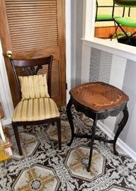 Antique Carved Wood Chair & Parlor Table