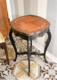 BUY IT NOW!  Lot #203, Beautiful Antique Carved Parlor Table with Inlaid Top, $50