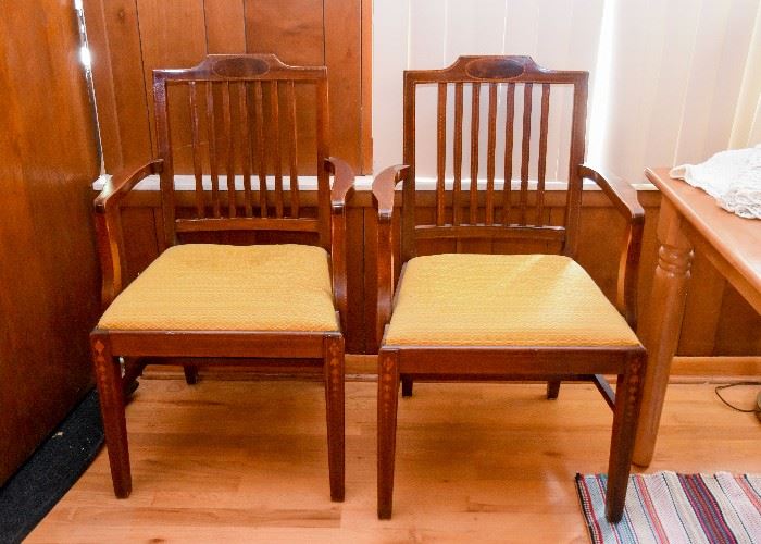 Set of 6 Vintage Dining Chairs with Upholstered Seats (2 Captain's Chairs Shown, 4 Side Chairs Not Shown)
