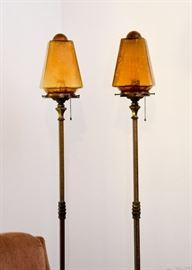 Antique / Vintage Floor Lamps (Amber Glass)