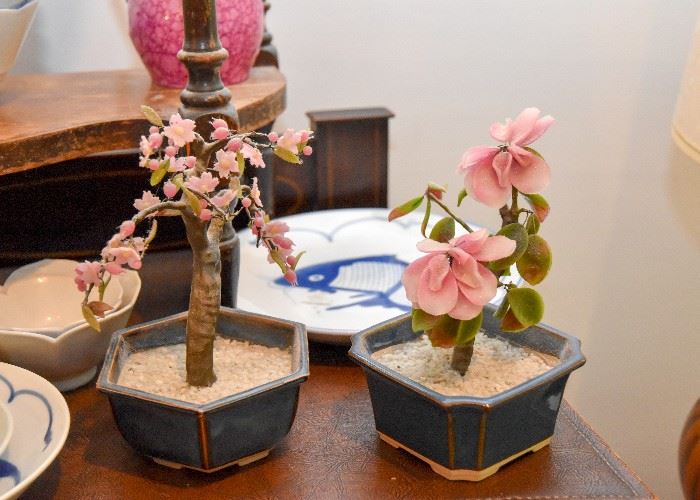 Carved Stone Flowering Bonsai Trees