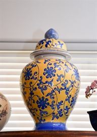 Yellow & Blue Covered Urn / Jar