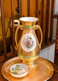 Vintage French Sevres Gilt Hand-Painted Porcelain Vase 