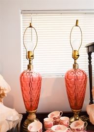Vintage Pink Glass Table Lamps