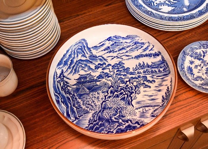 Blue Japanese Pottery Serving Bowl