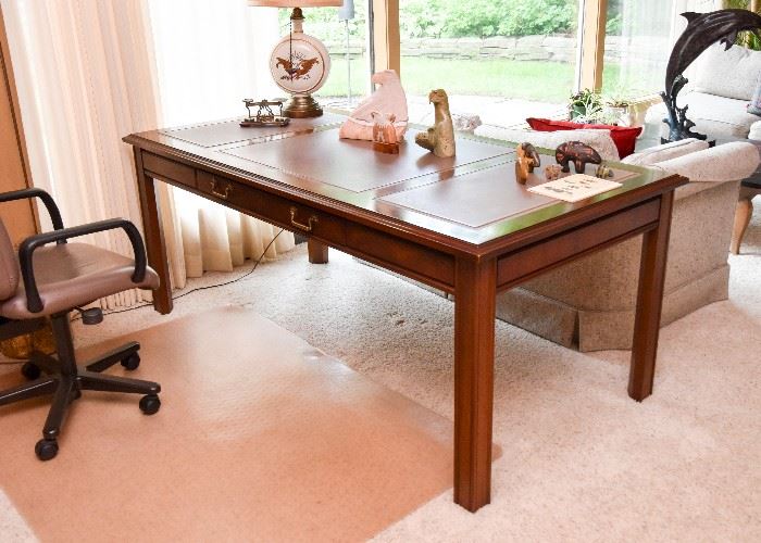 BUY IT NOW!  Lot #305, Desk with 3-Piece Leather Top, $400 (Approx. 71" L x 35" W x 29" H)
