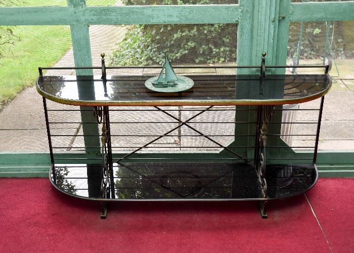 Brass, Iron & Smoky Glass Console Table
