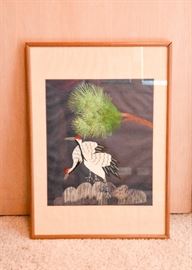 Framed Asian Silk Embroidery (Cranes)