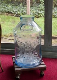 Large Vintage Blue Glass Jar (Eagle)