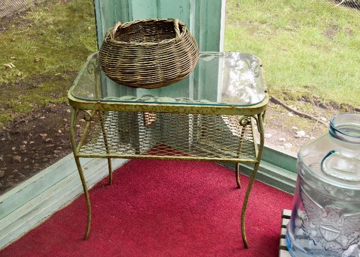 Vintage Metal / Glass Outdoor Patio Side Table