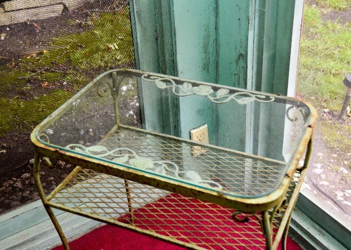 Vintage Metal / Glass Outdoor Patio Side Table