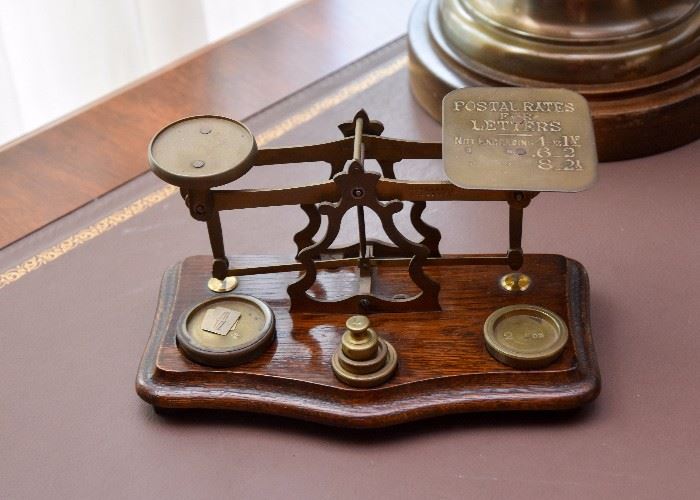 Wood & Brass Postal Scale with Weights