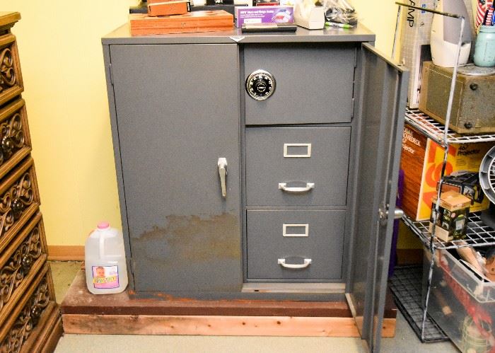 Vintage Metal File Cabinet with Safe