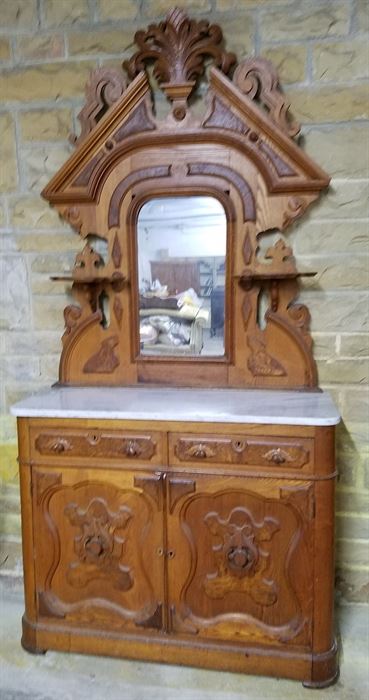 Chestnut Victorian marble top sideboard