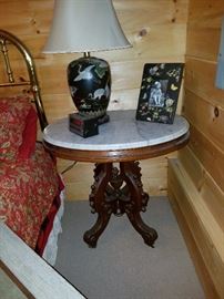 Walnut Victorian marble topped parlor table