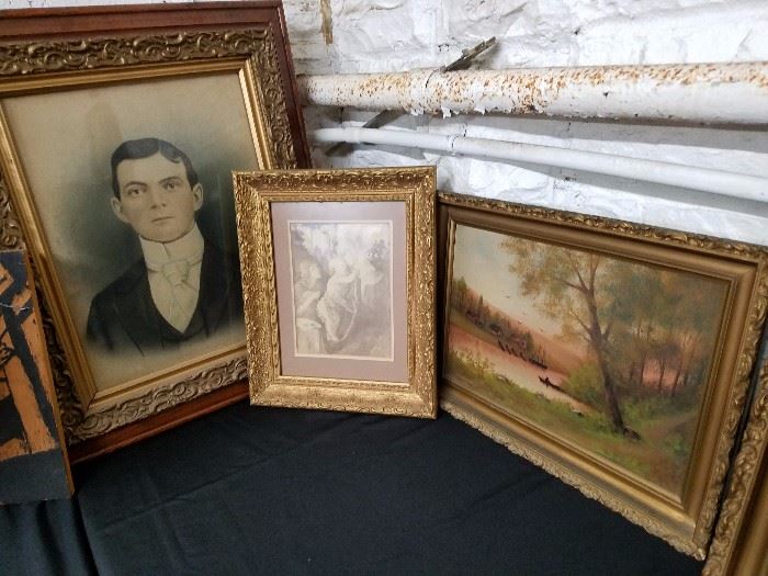 Oil paintings, prints, vintage frames