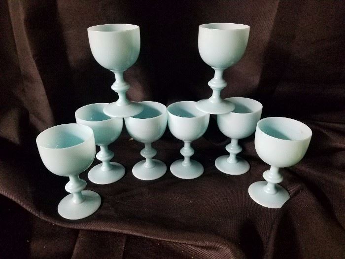 Portieux Vallerysthal blue opaline glasses, one of several sets