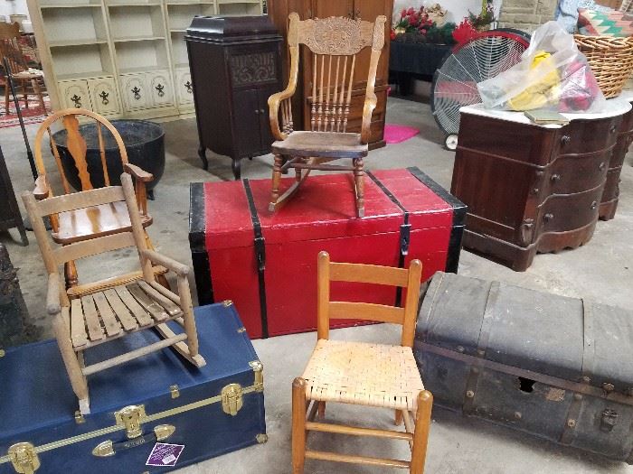 Selection of trunks and child's chairs
