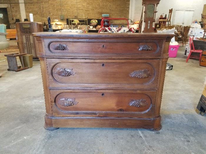 3 drawer walnut Victorian chest 