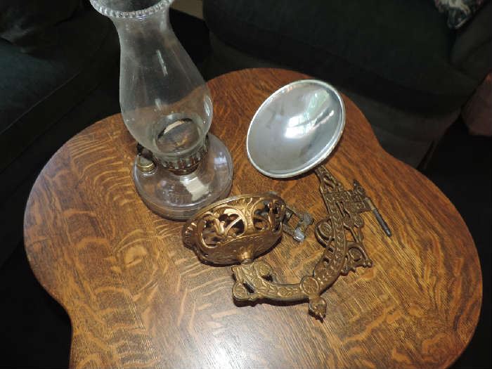 antique bracket lamp with original mercury glass reflector ...
