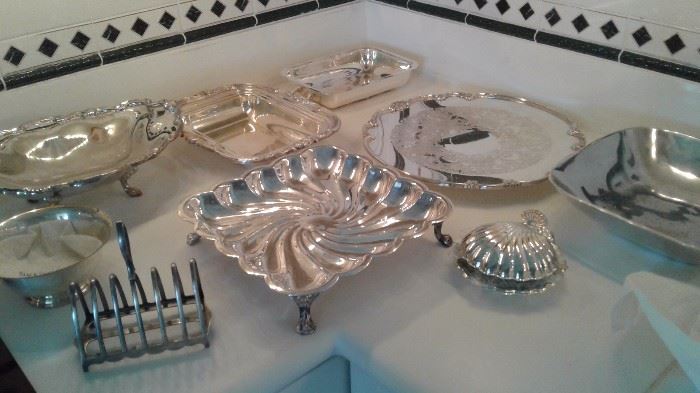 Selection of silver plate serving pieces 