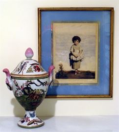 Sweet child engraving, soft paste Continental porcelain urn
