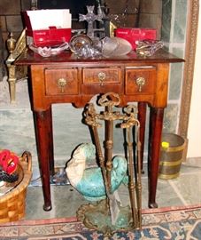 Married dressing table, antique fireplace tools, collection of Baccarat, Steuben figures & ashtrays