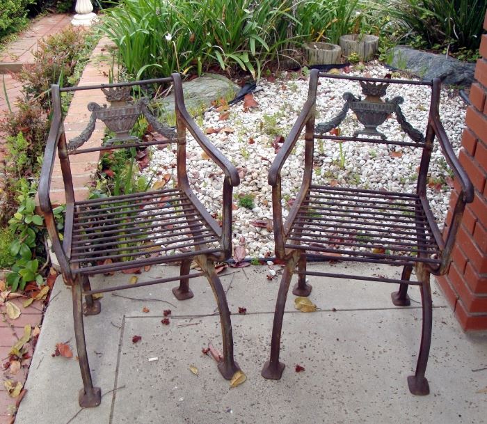 Regency period wrought iron garden chairs