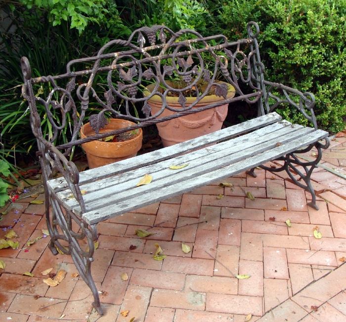 19th century wrought iron garden bench