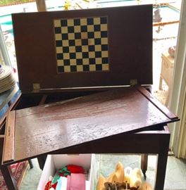 GAME TABLE with backgammon, chess, with ebony and ivory inlay