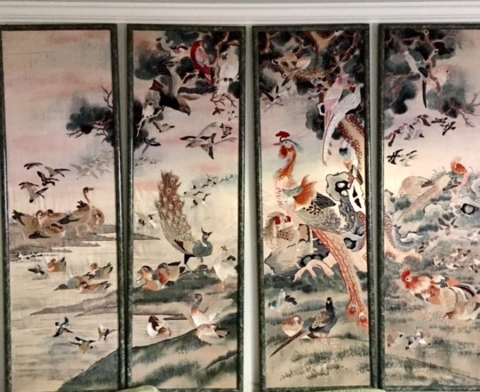 Soo Chow embroidery, 4-panels, 1000 birds of China theme