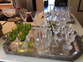 St. Louis green cut to clear, Renaissance, Baccarat ice bucket