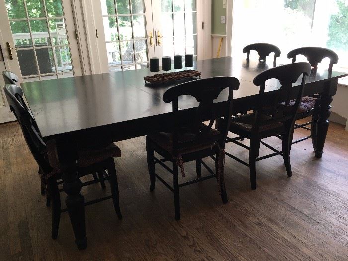 Black Pottery Barn table, chairs and bench
