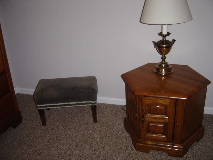 end table & lamp.   footstool is sold