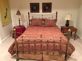 Queen Brass bed 
Mattress boxspring
Bedding 