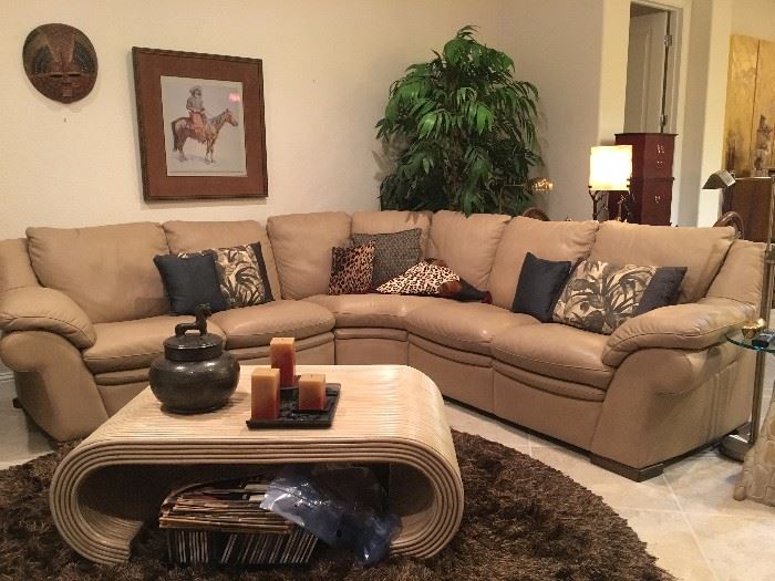 Leather Section, Cool Coffee Table, Area Rug