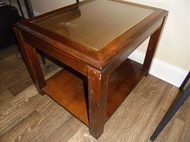 small wood end table w/glass top