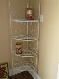 white corner rack w/glass shelves