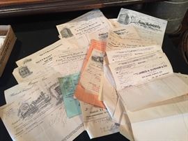 Old receipts found in attic dating from late 1800's to 1940's.  From businesses in Easton, PA, NYC, New Jersey.