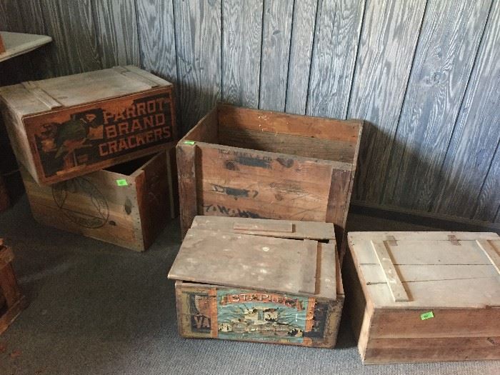 old crates used to ship merchandise with advertising