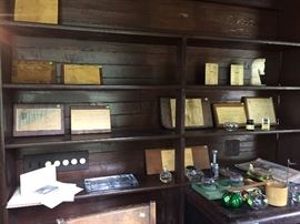 Old advertising receipts on wood