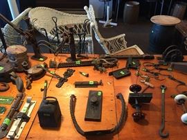 More old hardware, door hardware, large locks, large door hook, knobs, etc.
