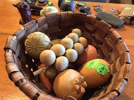 basket of wood carved fruit