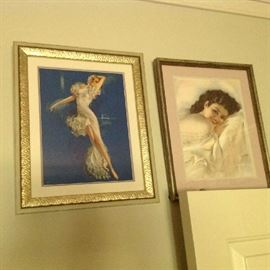 Framed picture on right - Rolf Armstrong Sweet Dreams pin up print - Boudoir Beauty - $ 40.00.  8" x 10.5" in size.