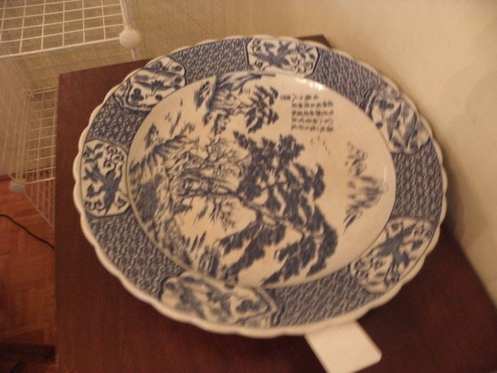 Lovely large blue and white platter, stoneware