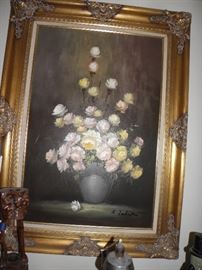 World known artist, oil on canvas is large ornate frame.