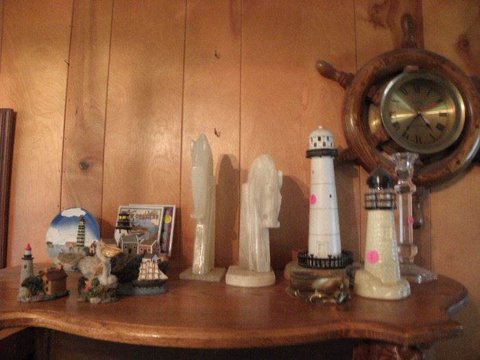 Nautical items and onyx horse heads