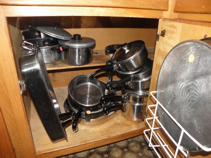 Sets of pots and pans.