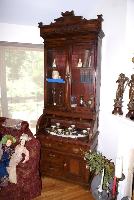 C.1870's Walnut Cylinder Desk & Bookcase