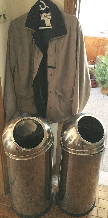 Various jackets & coats including Eddie Bauer
Chrome tall garbage cans